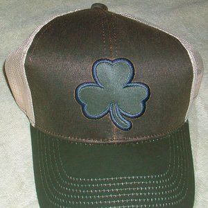 St Patrick's Irish Shamrock Patch Snap Back Mesh Trucker Baseball Cap Hat Brown